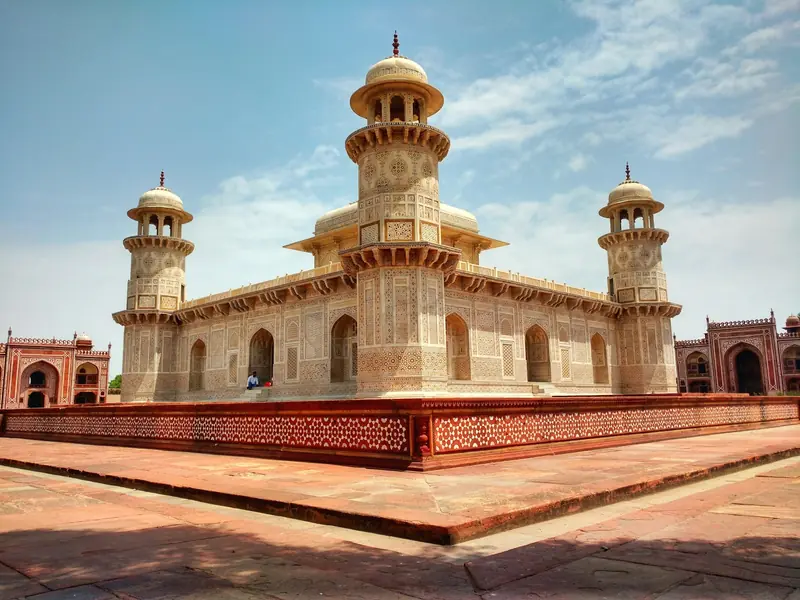 The white marble tomb of Itimad-ud-Daulah, known as the Baby Taj, in Agra