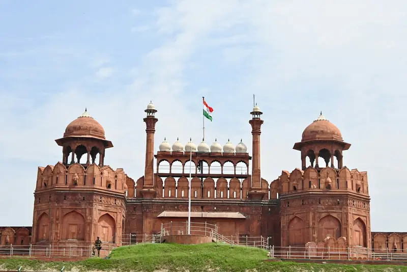 The Lahori Gate of the Red Fort in Delhi with the Indian flag