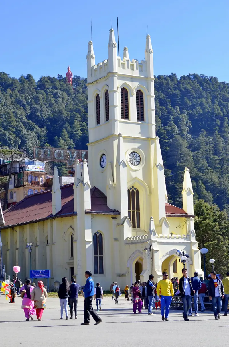 Christ Church, a yellow neo-Gothic church on the Ridge in Shimla