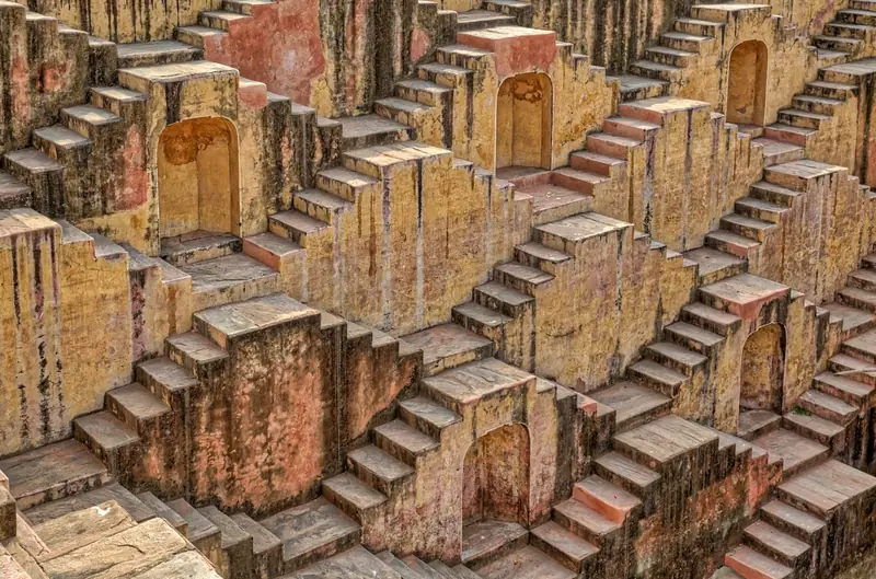 Geometric flights of steps at Chand Baori, the stepwell at Abhaneri