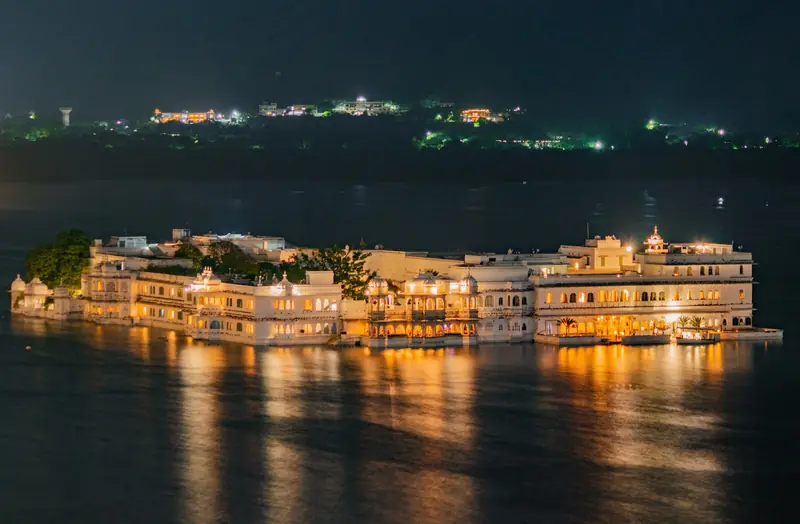 The Lake Palace lit up on Lake Pichola at night, Udaipur
