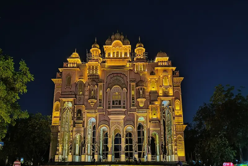 Patrika Gate in Jaipur illuminated at night