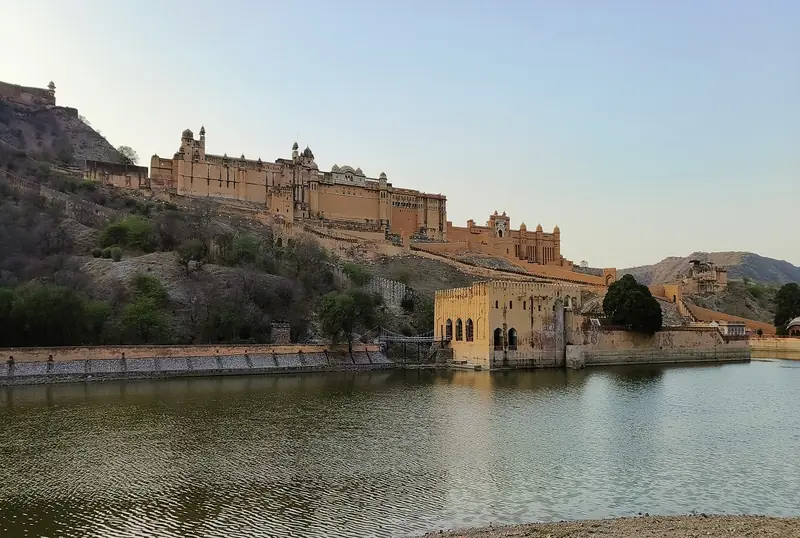 Amber Fort on the hillside above Maota Lake, Jaipur